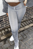 Grey Casual Solid Fold Boot Cut Bottoms