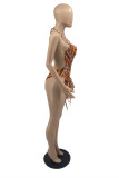 Multicolor Fashion Sexy Print Backless Swimwears