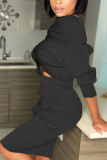Red Sexy Solid Fold Long Sleeve Two Pieces