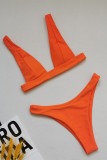 Orange Sexy Solid Swimwears
