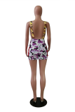 Multi-color Sexy Camouflage Print Patchwork Square Collar Strap Dress Dresses