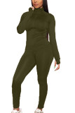 Army Green Polyester Fashion Sexy Active Casual Europe and America Solid Straight Long Sleeve Two Pieces