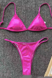 Rose Red Sexy Vacation Solid Bronzing Split Joint Swimwears