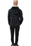 Black Casual Print Split Joint Hooded Collar Long Sleeve Two Pieces
