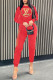 Red Casual Print O Neck Long Sleeve Two Pieces
