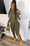 Black Casual Leopard Print Two Piece Suits Patchwork pencil Long Sleeve