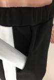 Black adult Active Fashion Patchwork contrast color Striped Two Piece Suits pencil Long Sleeve