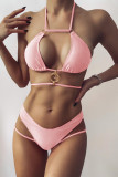 Pink Fashion Sexy Solid Hollowed Out Swimwears