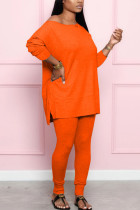 Orange Polyester Fashion adult Ma'am Street Solid Two Piece Suits pencil Long Sleeve Two Pieces