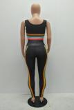 Black Polyester Fashion Sexy Solid Striped Slim fit Patchwork Skinny Two-piece Pants Set