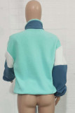 Baby Blue Fashion Street Adult Wool Solid Patchwork Mandarin Collar Outerwear