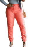 Orange Polyester Zipper Fly Low Solid Draped pencil Pants Bottoms