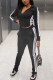 Black Casual Print Patchwork Hooded Collar Long Sleeve Two Pieces
