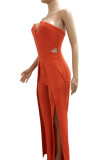 Red Fashion Sexy Solid Split Sleeveless Wrapped Jumpsuits
