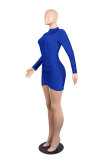 Blue Polyester Long Sleeve Mid Solid Hip skirt shorts