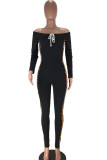 Leopard print Sexy Patchwork bandage Leopard grain Polyester Long Sleeve one word collar Jumpsuits