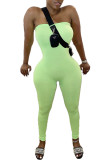Fluorescent green Fashion Casual Solid Milk. Sleeveless Wrapped Jumpsuits