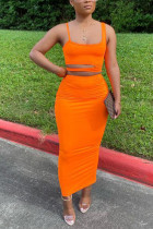 Orange Polyester Fashion Celebrities Solid Two Piece Suits pencil Sleeveless Two Pieces