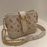Rice White Fashion Chain Stitching Printed Shoulder Messenger Bag