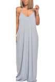 Grey Fashion Casual adult Ma'am Spaghetti Strap Sleeveless V Neck Swagger Floor-Length Solid backless Dresses