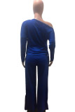 Blue venetian England Solid Two Piece Suits Loose Long Sleeve 