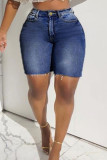Dark Blue Fashion Casual Solid Basic Plus Size Jeans