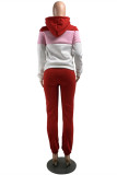 Red Fashion Casual Patchwork Basic Hooded Collar Long Sleeve Two Pieces