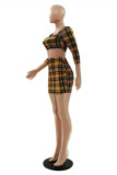 Orange Fashion Sexy Print Basic O Neck Long Sleeve Two Pieces