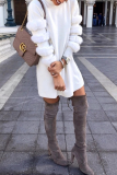 White Casual Solid Split Joint O Neck Wrapped Skirt Dresses