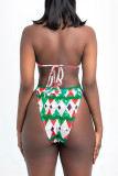 Blue Fashion Sexy Print Basic Swimwears