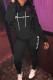 Black Casual Print Patchwork Hooded Collar Long Sleeve Two Pieces