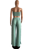 Mint green Polyester Sexy Fashion Solid Button Patchwork Loose Two-piece Pants Set