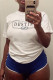White Fashion Casual Letter Print Basic O Neck Tops
