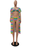 Pink Sexy Print Hollowed Out Patchwork Swimwears