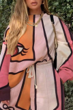 Pink Casual Print Patchwork O Neck Long Sleeve Two Pieces