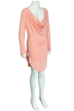 Pink Sexy Solid Patchwork V Neck Irregular Dress Dresses