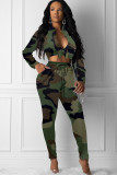 Camouflage Celebrities Two Piece Suits Print pencil Long Sleeve Two-piece Pants Set