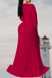 Red Sexy Solid High Opening Hot Drill V Neck Evening Dress Dresses