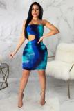 Green Polyester Fashion Sexy Off The Shoulder Sleeveless Wrapped chest Step Skirt Knee-Length Patchwork Pr