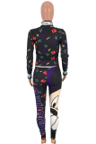 purple Polyester adult Casual Fashion Letter Print Slim fit Patchwork Character Two Piece Suits pencil Long