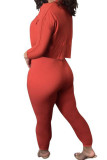 Red Fashion Sweet Adult Twilled Satin Solid Draw String Turndown Collar Long Sleeve Regular Sleeve Regular Two Pieces