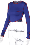 Grey Casual Solid Patchwork O Neck Tops