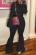 Black Sexy Solid Patchwork O Neck Long Sleeve Two Pieces
