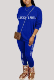 Blue Fashion Casual Adult Letter Letter O Neck Long Sleeve Regular Sleeve Regular Two Pieces