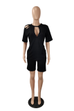 Red Casual Solid Patchwork O Neck Short Sleeve Two Pieces