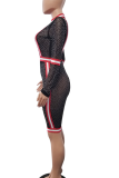 Red Sexy Patchwork See-through Half A Turtleneck Skinny Rompers