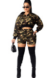 Camouflage venetian Street Camouflage Zippered Print Two Piece Suits Straight Long Sleeve Two-Piece Short Set