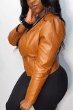 Brown Sexy Solid O Neck Outerwear