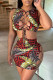 Red Fashion Sexy Print Hollowed Out Strap Design O Neck Short Sleeve Two Pieces