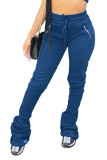 Blue Polyester Drawstring High Solid Pants Pants Bottoms